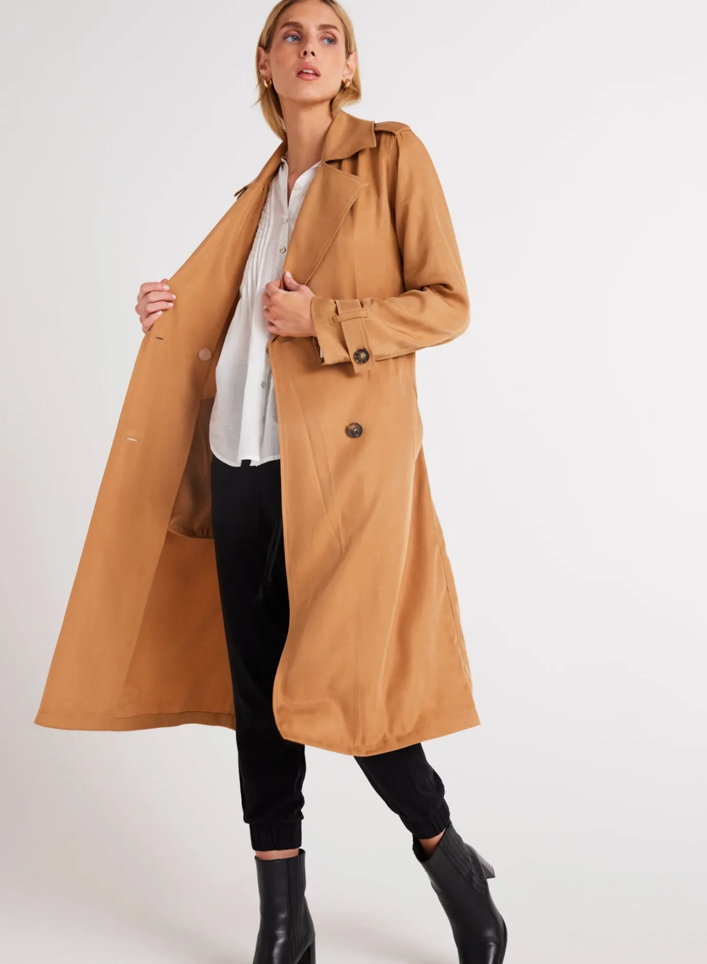 Bella Dahl Luxe Twill Trench Coat - Golden Camel- Outerwear
