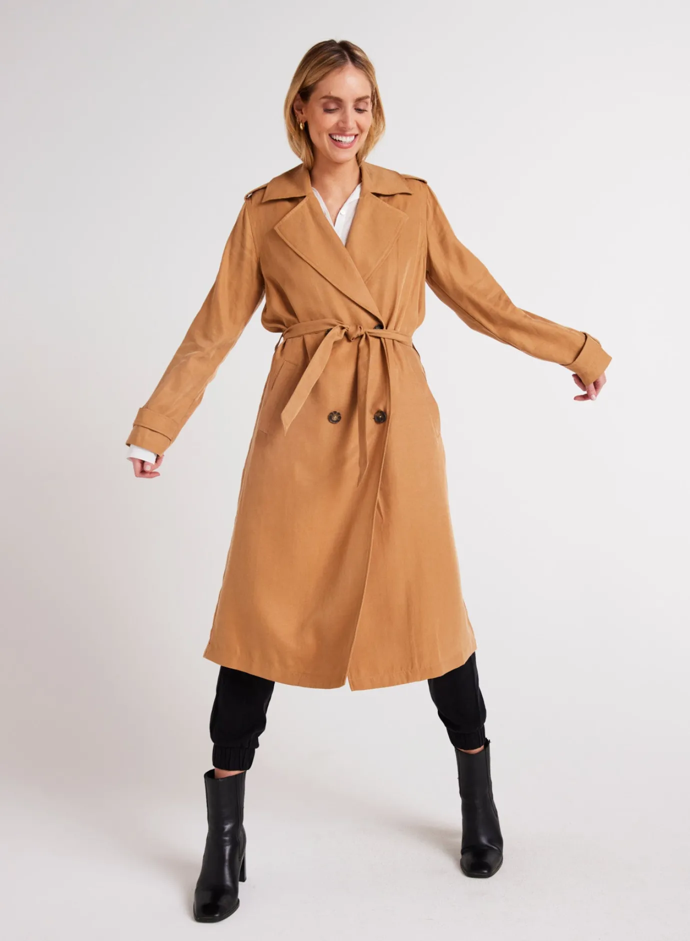 Bella Dahl Luxe Twill Trench Coat - Golden Camel- Outerwear