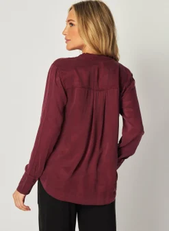 Bella Dahl Mandarin Collar Button Down - Deep Plum- Long Sleeve