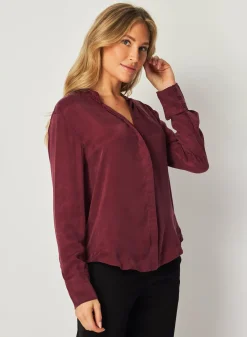 Bella Dahl Mandarin Collar Button Down - Deep Plum- Long Sleeve