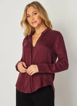 Bella Dahl Mandarin Collar Button Down - Deep Plum- Button Down