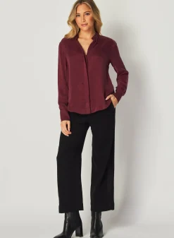 Bella Dahl Mandarin Collar Button Down - Deep Plum- Button Down