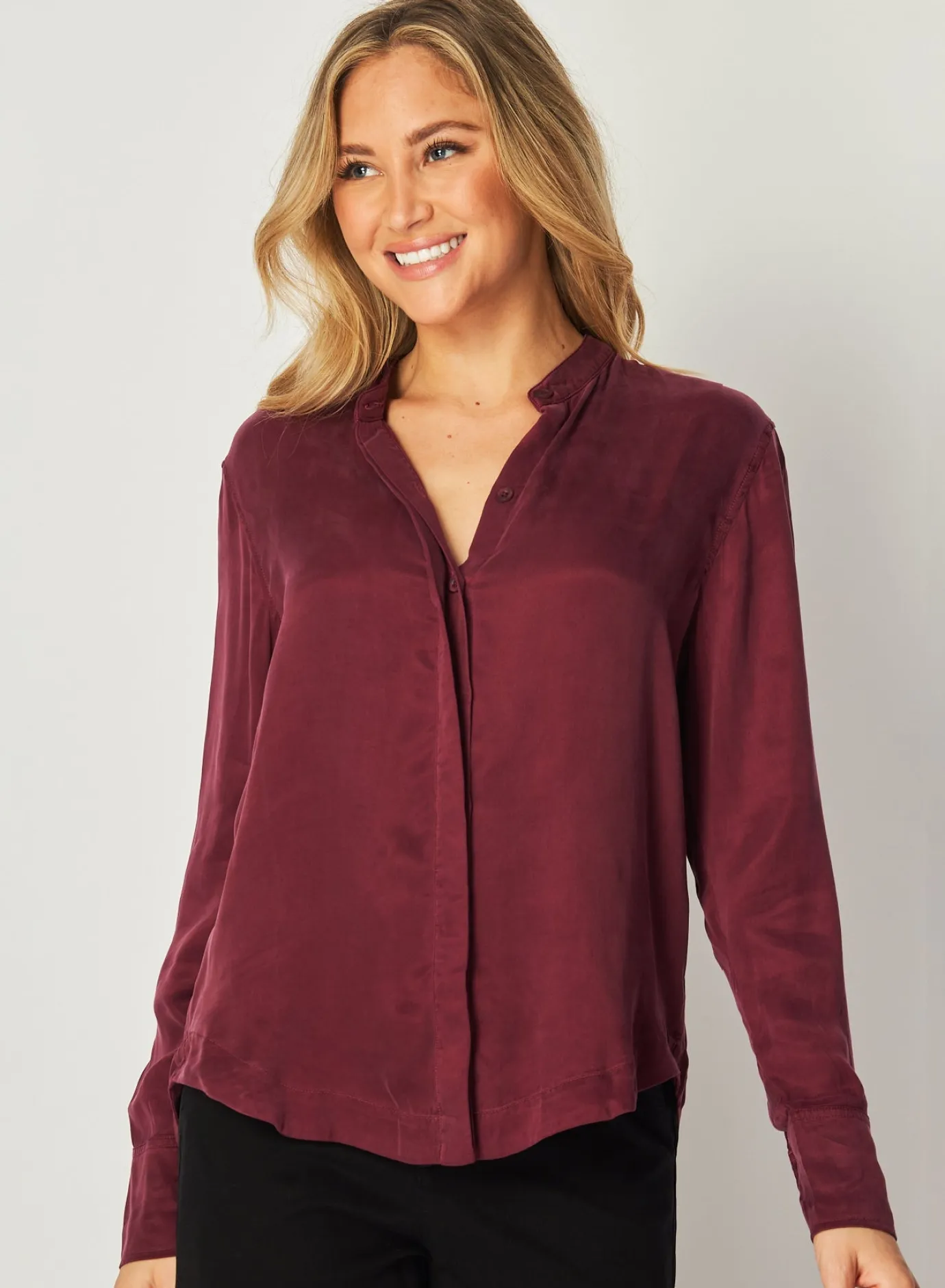 Bella Dahl Mandarin Collar Button Down - Deep Plum- Button Down