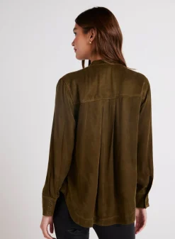 Bella Dahl Mandarin Collar Button Down - Autumn Olive- Button Down