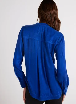 Bella Dahl Mandarin Collar Button Down - Rich Cobalt- Long Sleeve