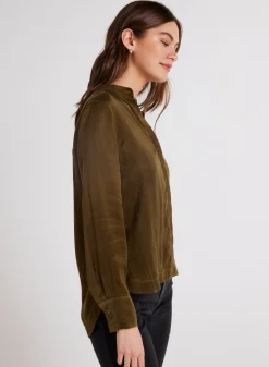 Bella Dahl Mandarin Collar Button Down - Autumn Olive- Long Sleeve