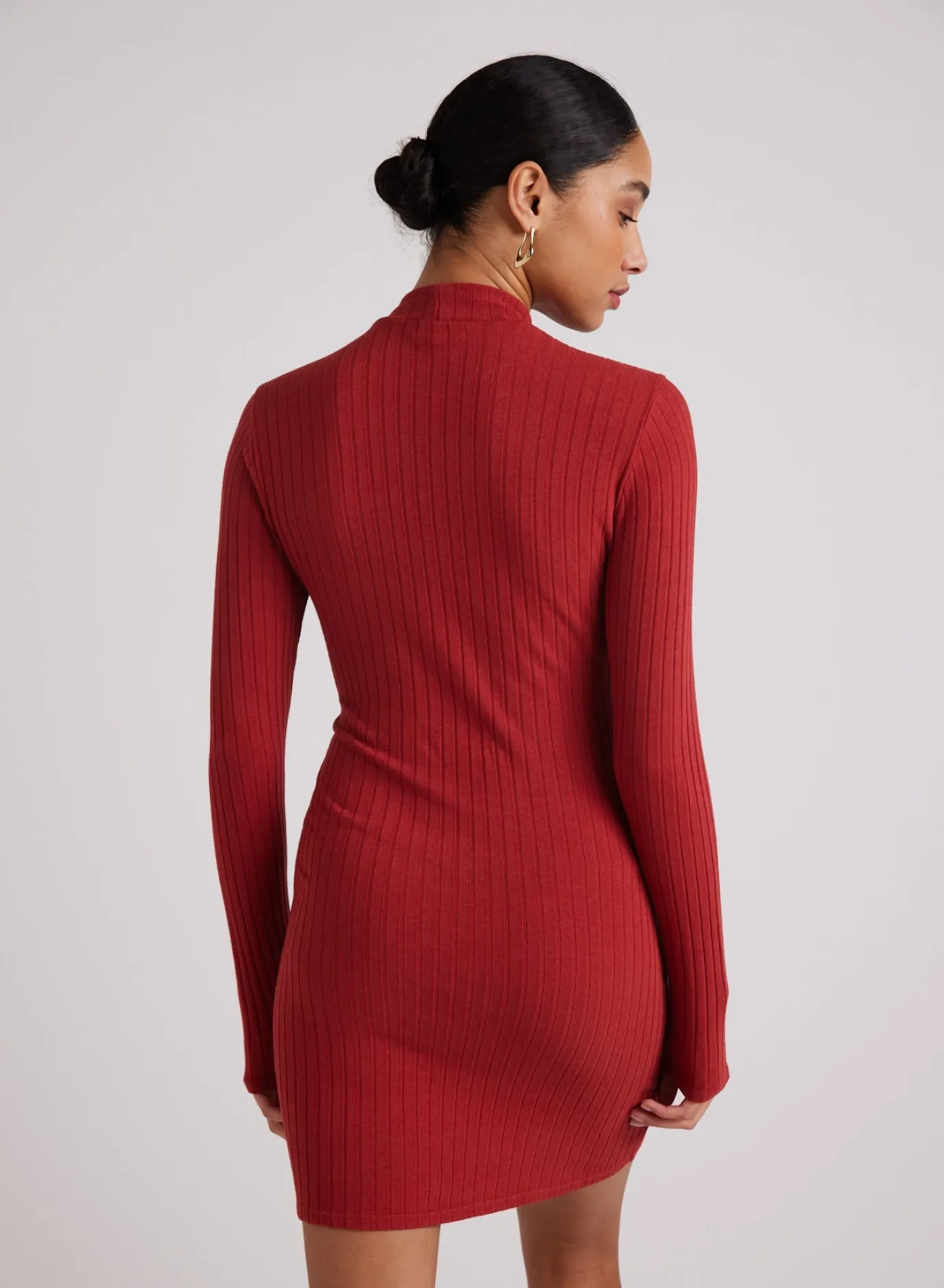 Bella Dahl Mini Mock Neck Dress - Red Mahogany- Short Dresses