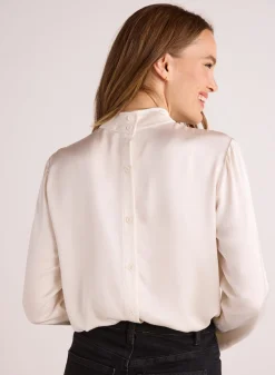 Bella Dahl Mock Neck Button Back Top - Winter White- Long Sleeve
