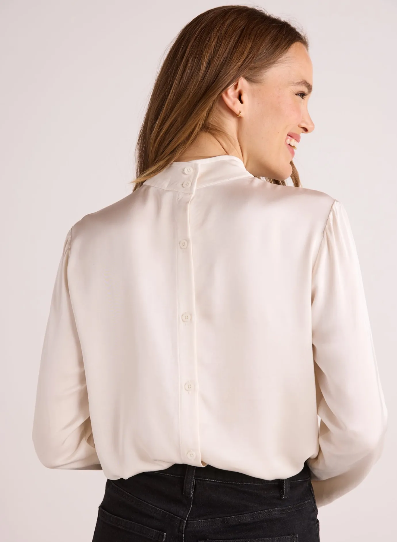 Bella Dahl Mock Neck Button Back Top - Winter White- Long Sleeve