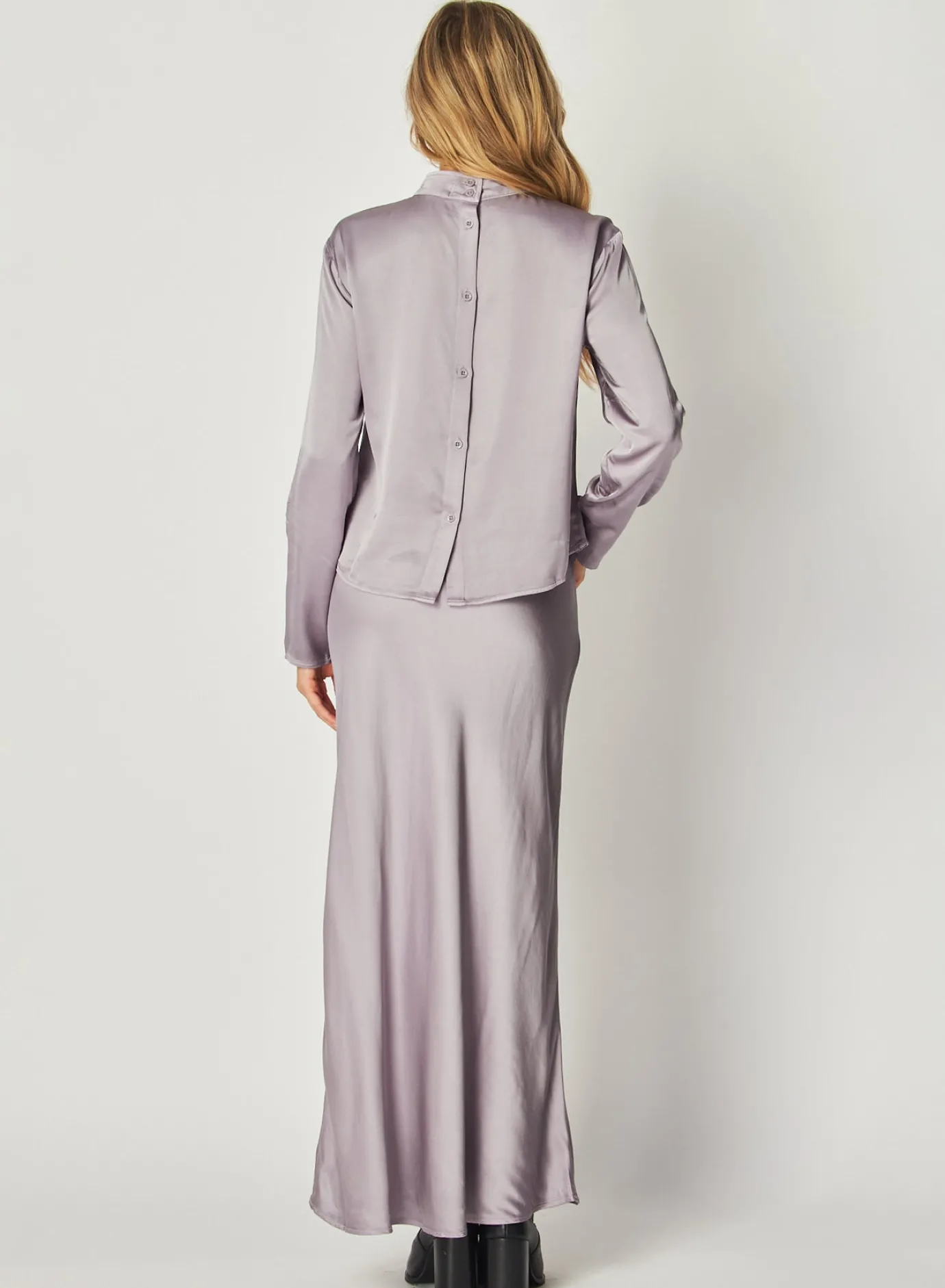 Bella Dahl Mock Neck Button Back Top - Glacier Grey- Long Sleeve