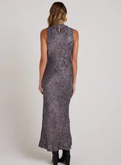Bella Dahl Mock Neck Halter Dress - Onyx Steel- Long Dresses