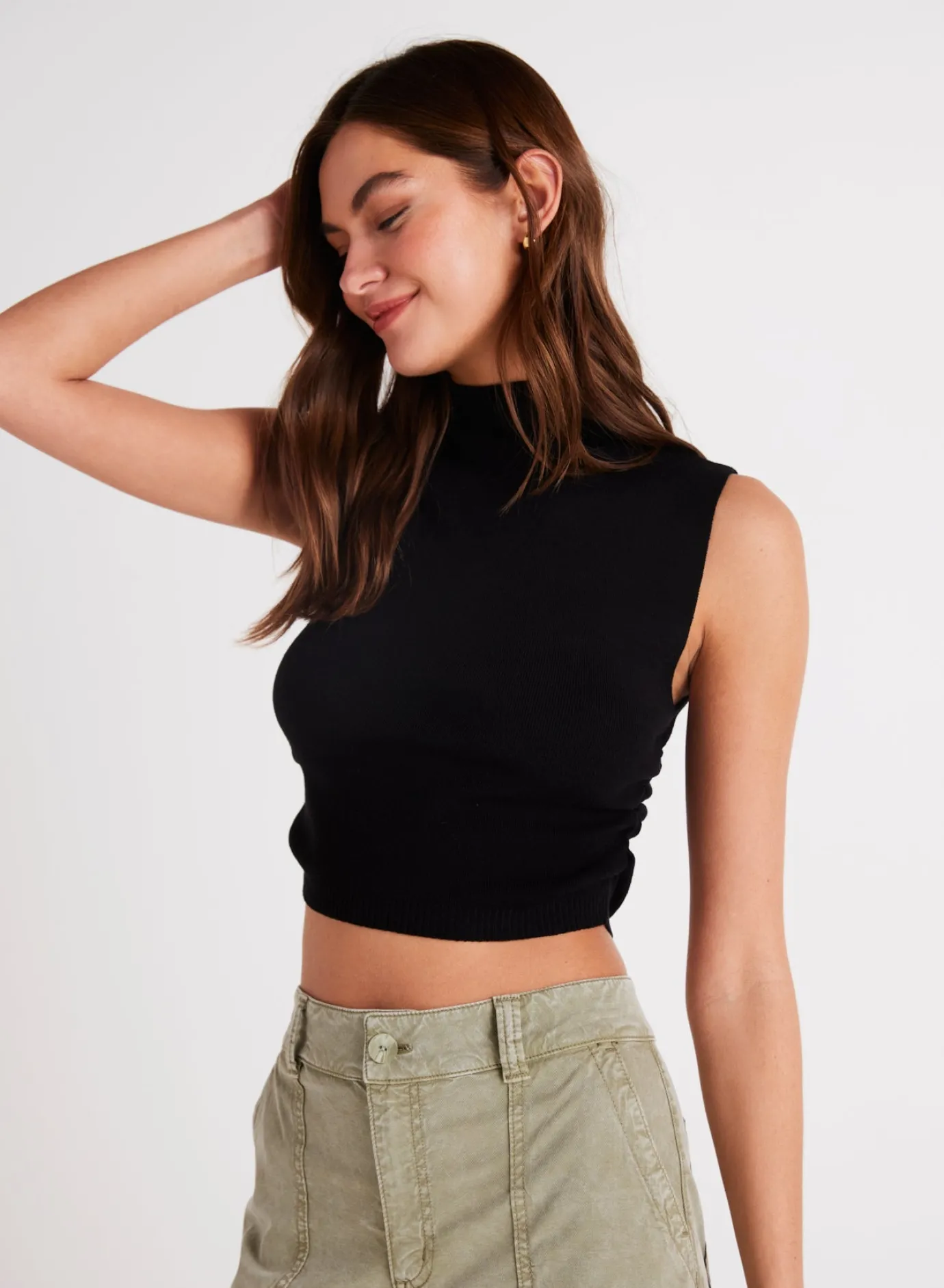 Bella Dahl Mock Neck Linen Jersey Top - - Sleeveless