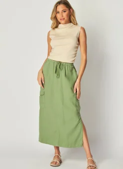 Bella Dahl Mock Neck Linen Jersey Top - Seashell Sand- Sleeveless