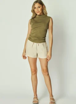 Bella Dahl Mock Neck Linen Jersey Top - Dried Herb- Sleeveless
