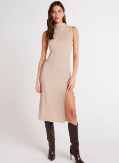 Bella Dahl Mock Neck Midi Dress - Light Oak- Long Dresses