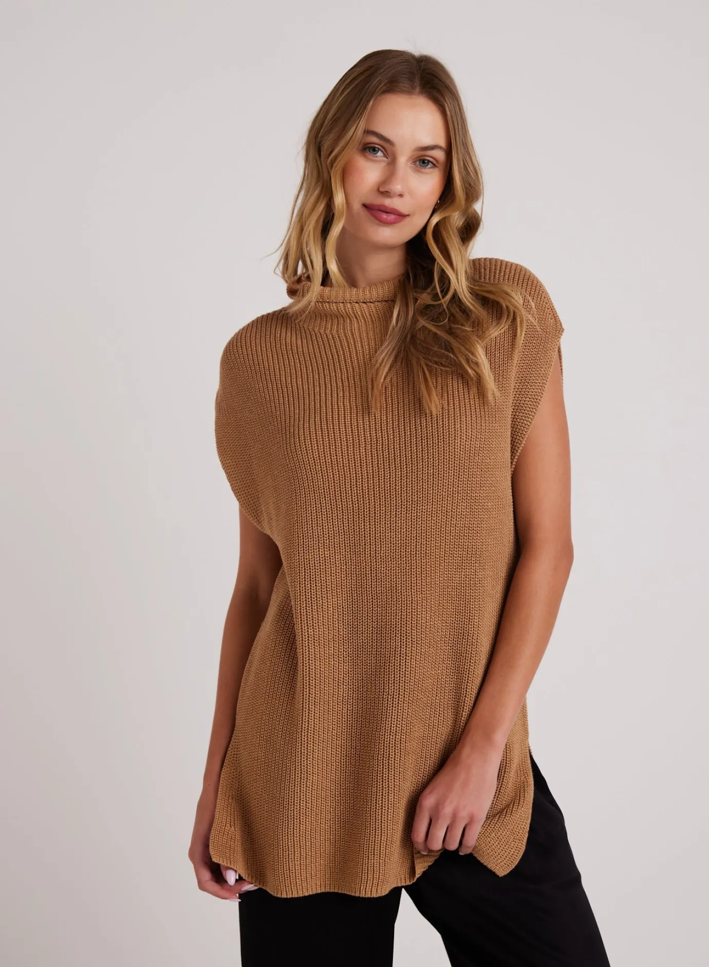 Bella Dahl Mock Neck Sweater Tunic - Golden Camel- Sweaters