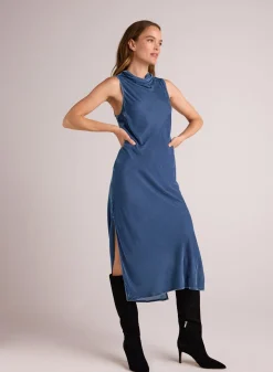 Bella Dahl Mock Neck Velvet Dress - Nordic Blue- Long Dresses