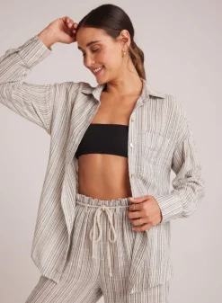Bella Dahl Oversize Pocket  Button Down - Eze Slub Stripe- Long Sleeve