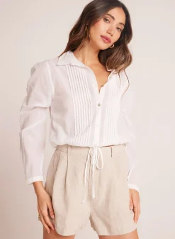 Bella Dahl Pintuck Crop Button Down - - Long Sleeve
