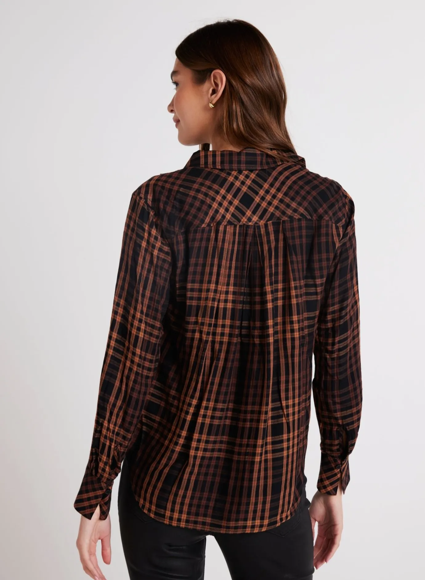 Bella Dahl Pleated Button Down Shirt - Autumn Ember Plaid- Button Down
