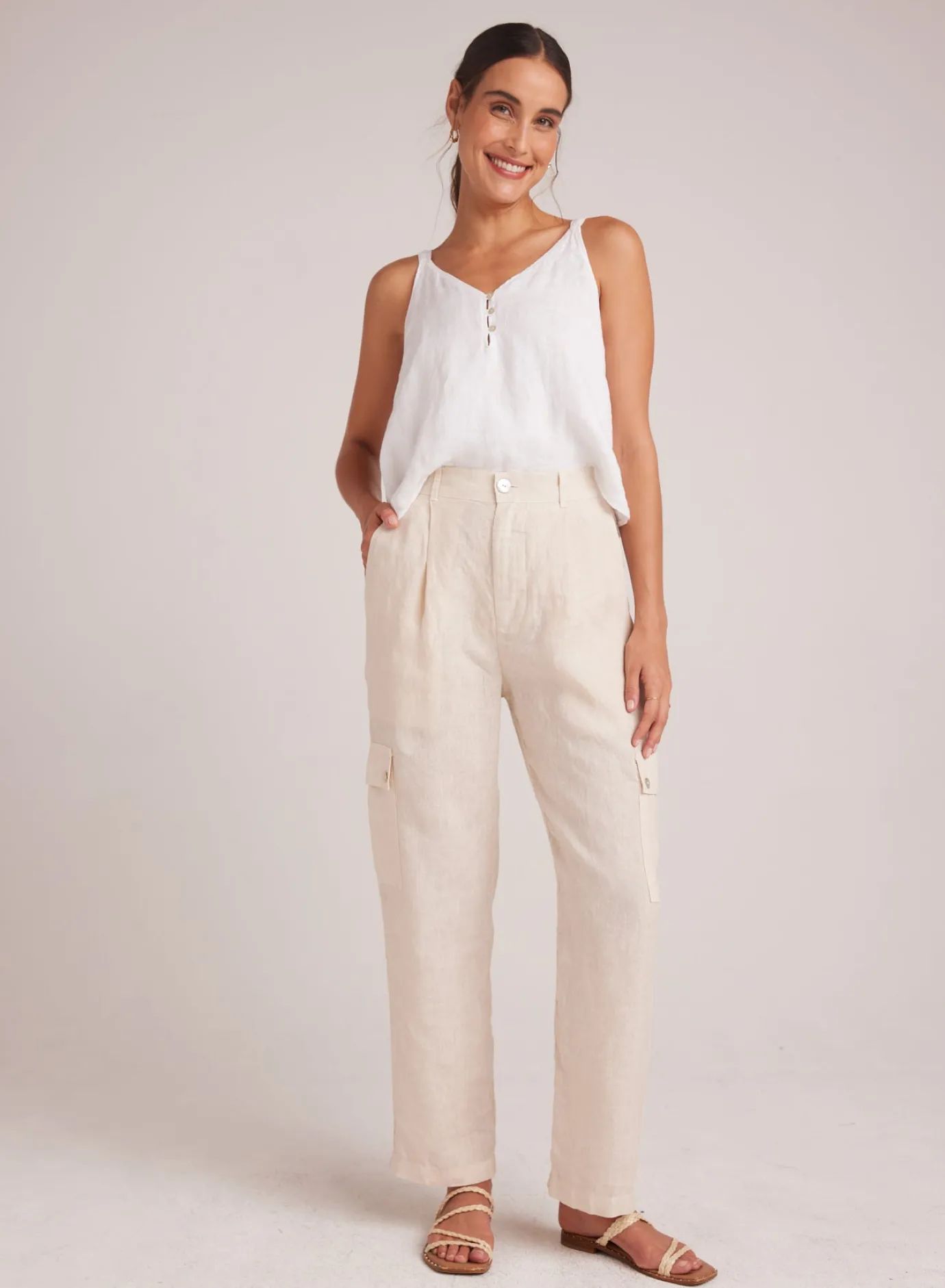 Bella Dahl Pleated Linen Cargo Trousers - Samba Tan- Pants
