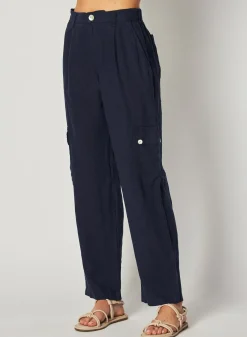 Bella Dahl Pleated Linen Cargo Trousers- Brazilian Navy- Pants