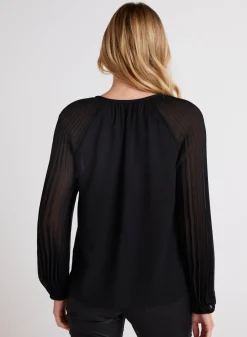Bella Dahl Pleated Sleeve Raglan Pullover - - Long Sleeve