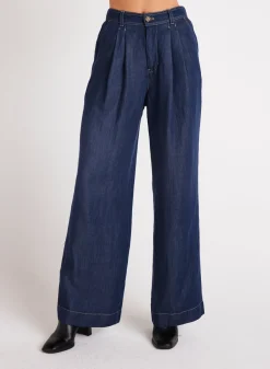 Bella Dahl Pleated Wide Leg Pant - Dark Denim- Pants