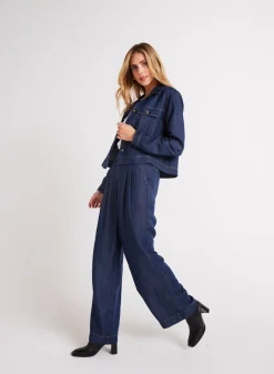 Bella Dahl Pleated Wide Leg Pant - Dark Denim- Pants