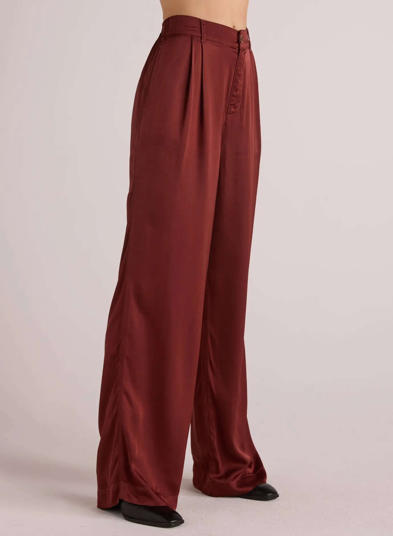 Bella Dahl Pleated Wide Leg Trouser - Brandy Wine- Pants