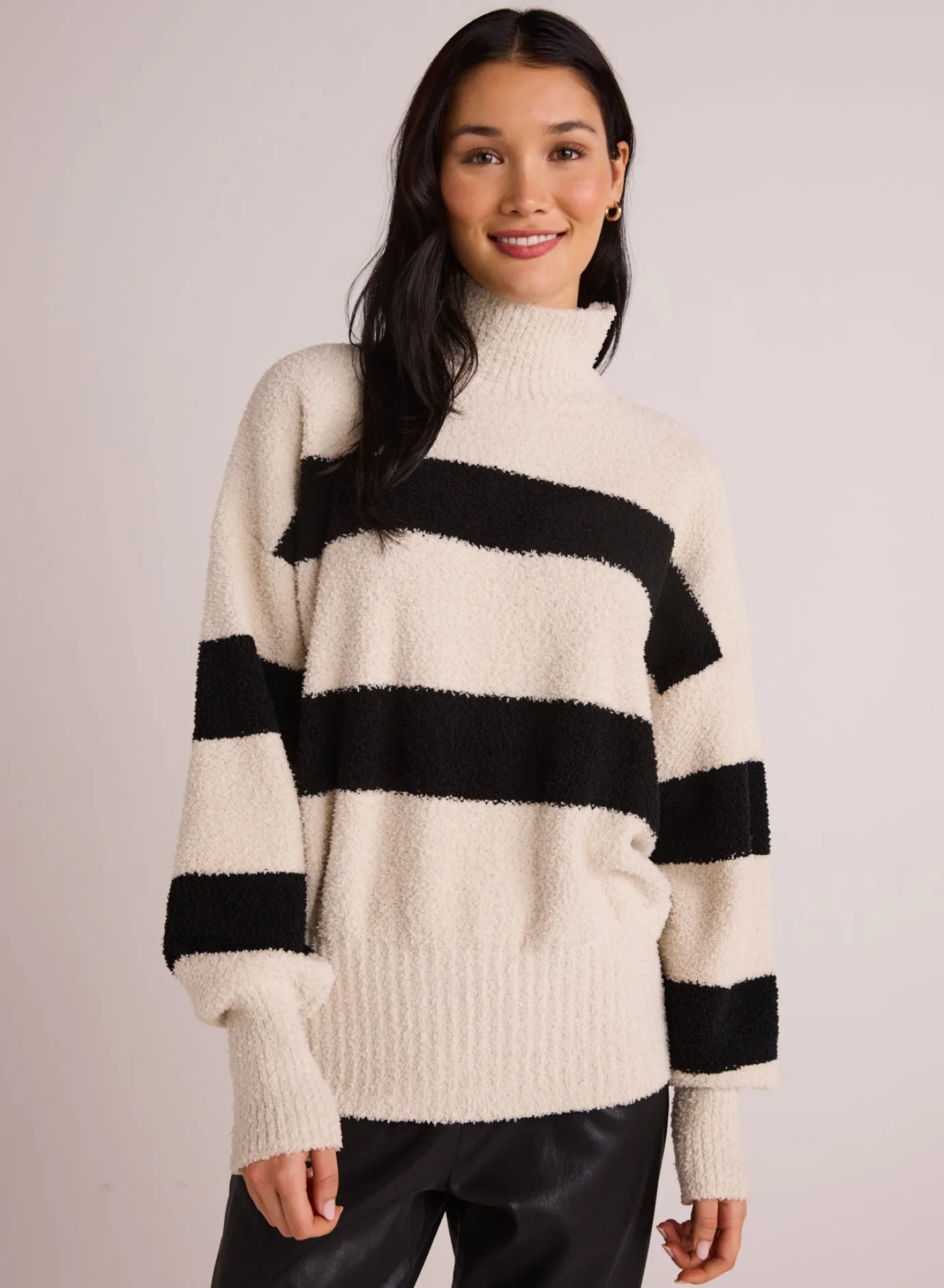 Bella Dahl Plush Striped Turtleneck Sweater - Bone & Black- Sweaters