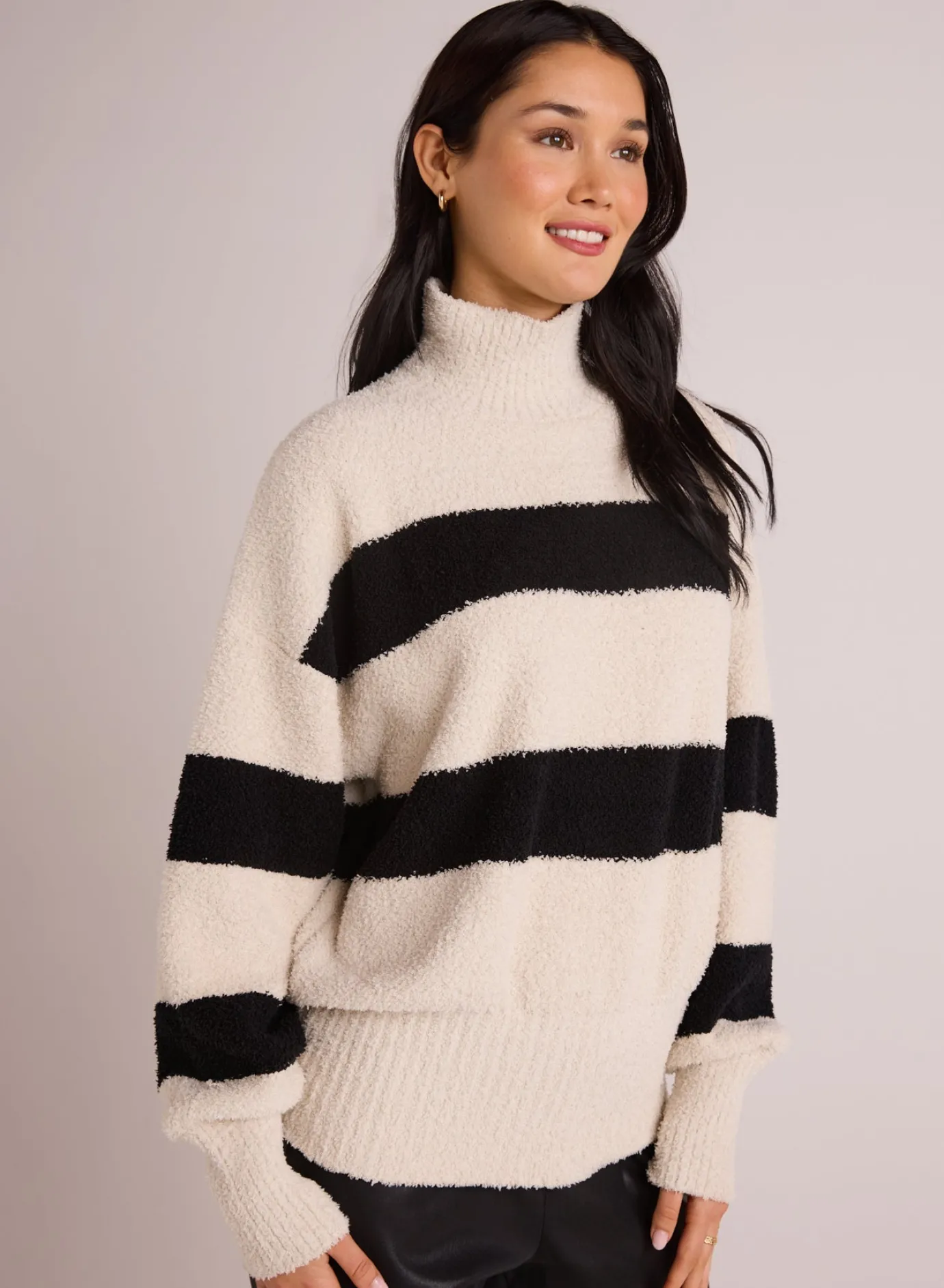 Bella Dahl Plush Striped Turtleneck Sweater - Bone & Black- Sweaters