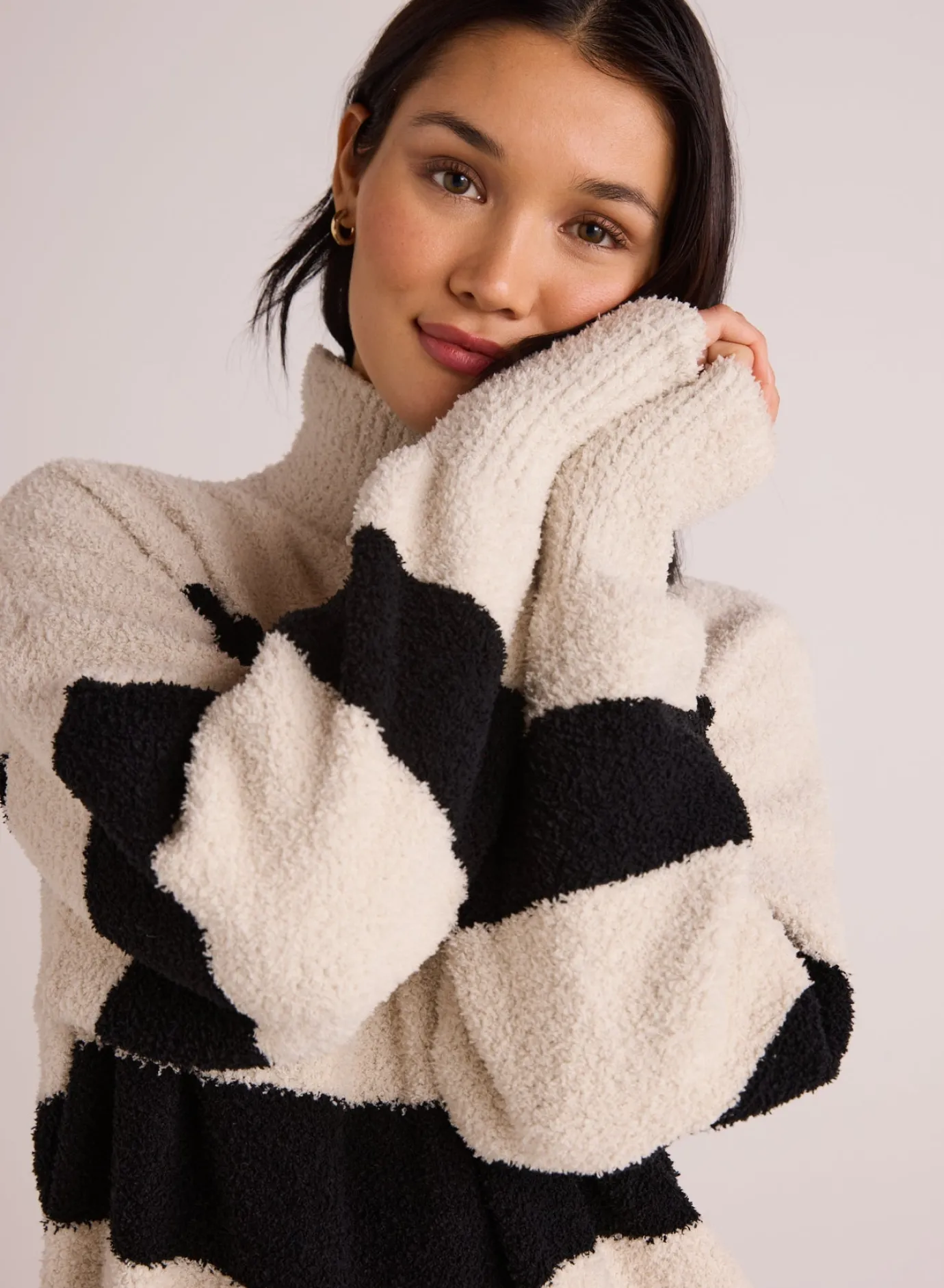 Bella Dahl Plush Striped Turtleneck Sweater - Bone & Black- Sweaters