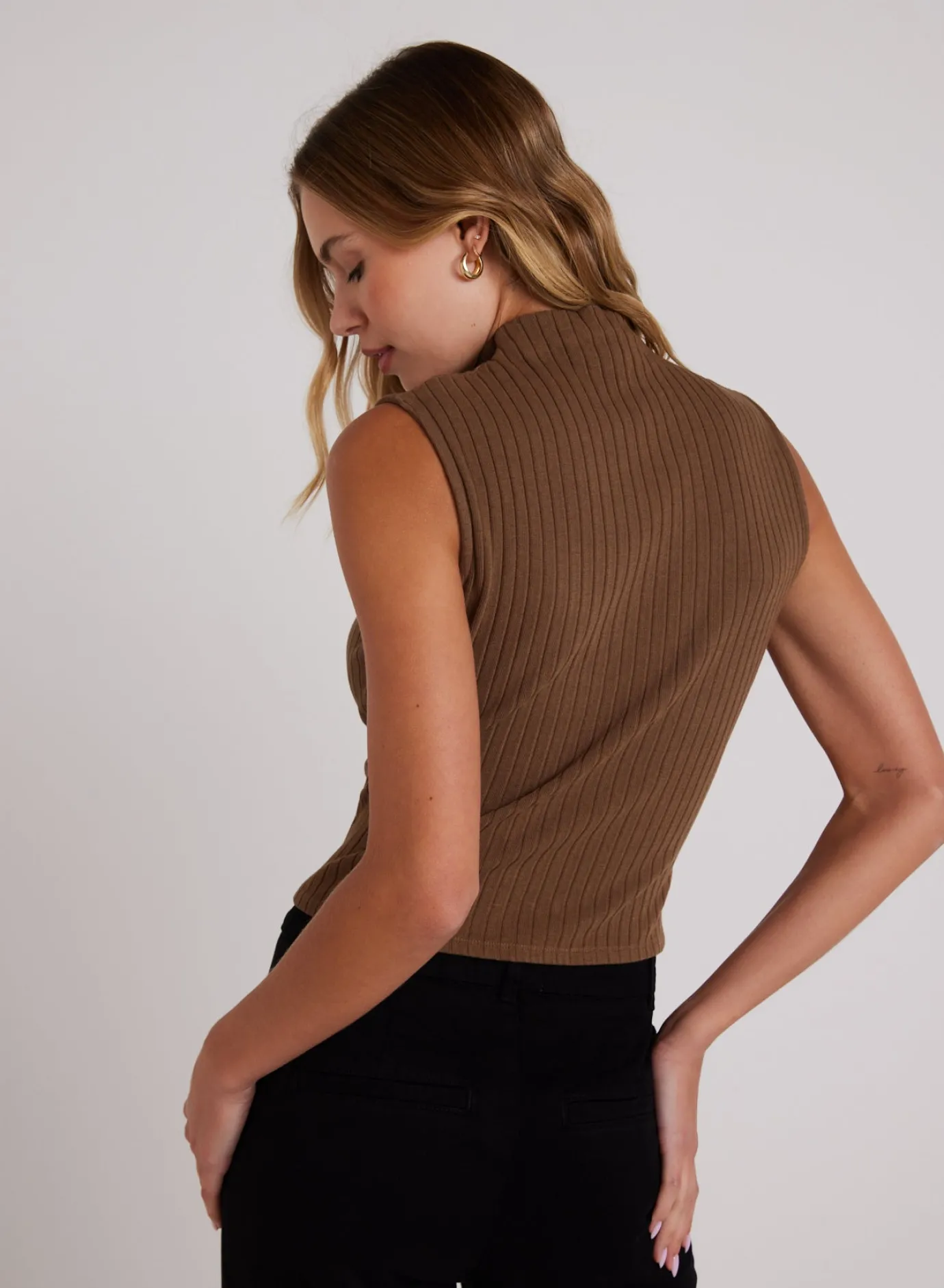 Bella Dahl Rib Mock Neck Top - Olive Bronze- Sleeveless