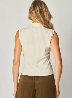 Bella Dahl Rib Mock Neck Top -  Winter White- Sleeveless