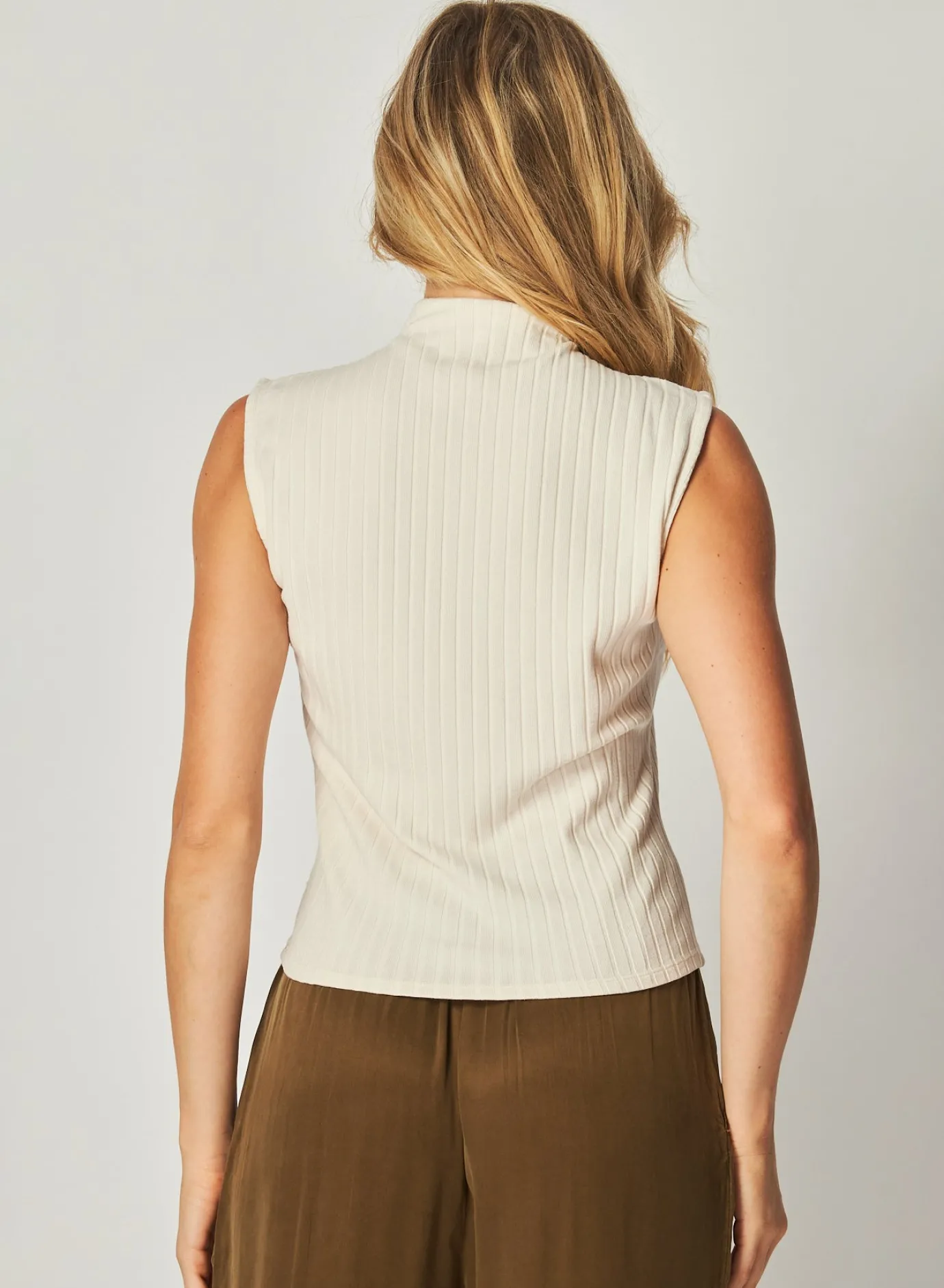Bella Dahl Rib Mock Neck Top - Winter White- Sleeveless
