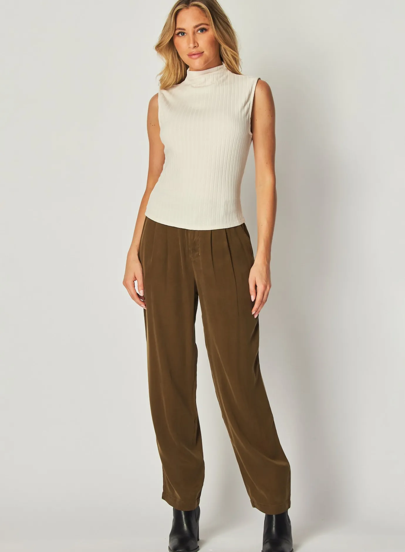 Bella Dahl Rib Mock Neck Top - Winter White- Sleeveless