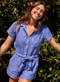 Bella Dahl Rolled Hem Utility Romper - Bahia Blue- Rompers & Jumpsuits