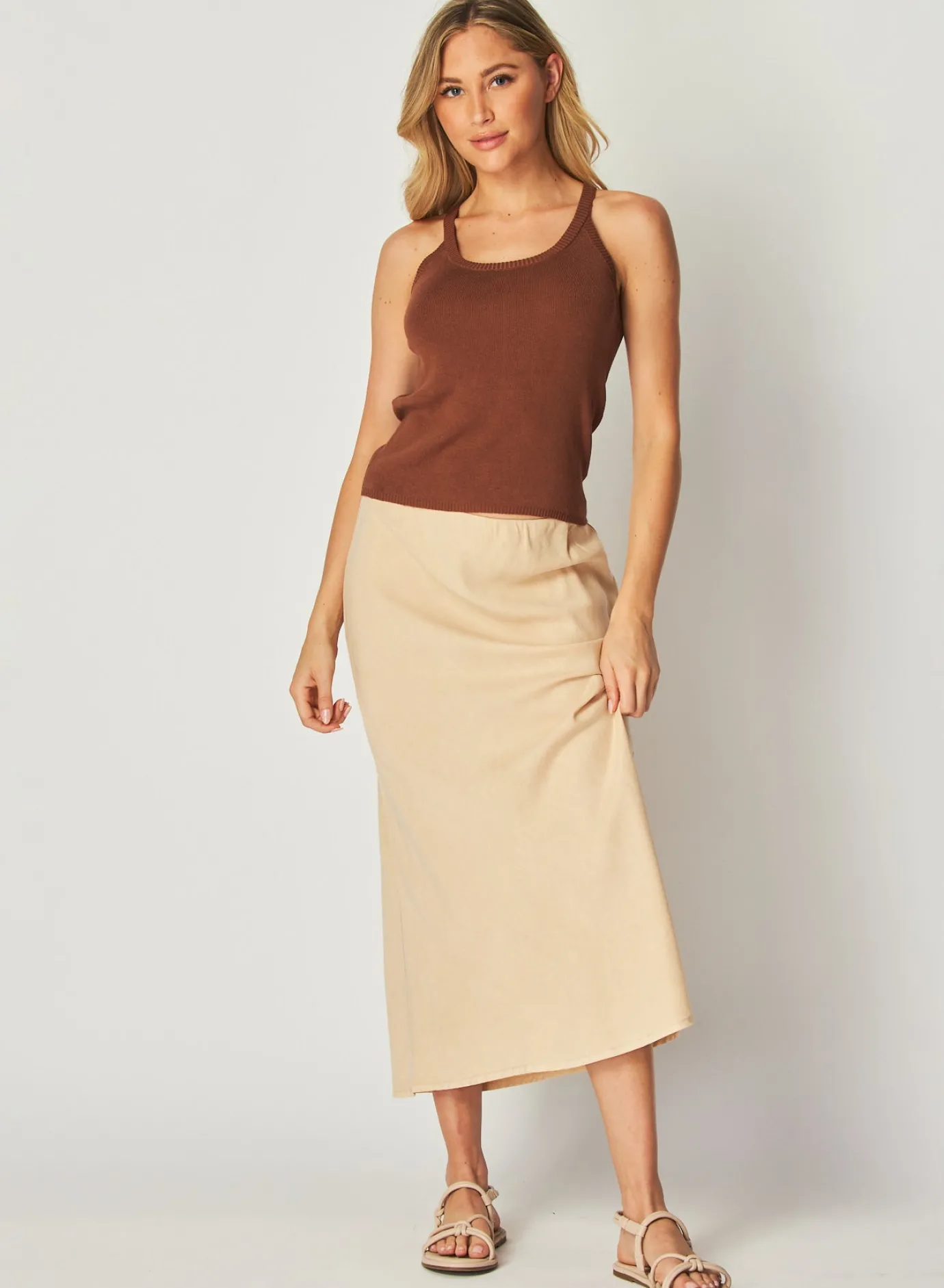 Bella Dahl Rounded Neck Linen Jersey Tank - French Espresso- Sleeveless