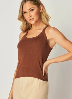 Bella Dahl Rounded Neck Linen Jersey Tank - French Espresso- Sleeveless