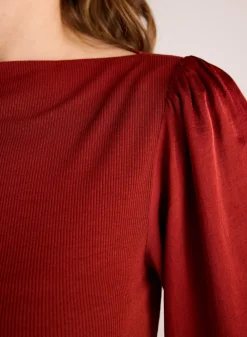 Bella Dahl Ruched Waist Flowy Sleeve Top - Rustic Red- Long Sleeve