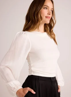 Bella Dahl Ruched Waist Flowy Sleeve Top - Winter White- Long Sleeve