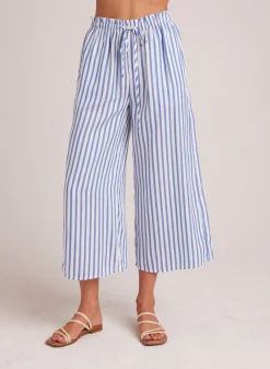 Bella Dahl Ruffle Waist Wide Leg Crop - Bahia Breeze Stripe- Pants