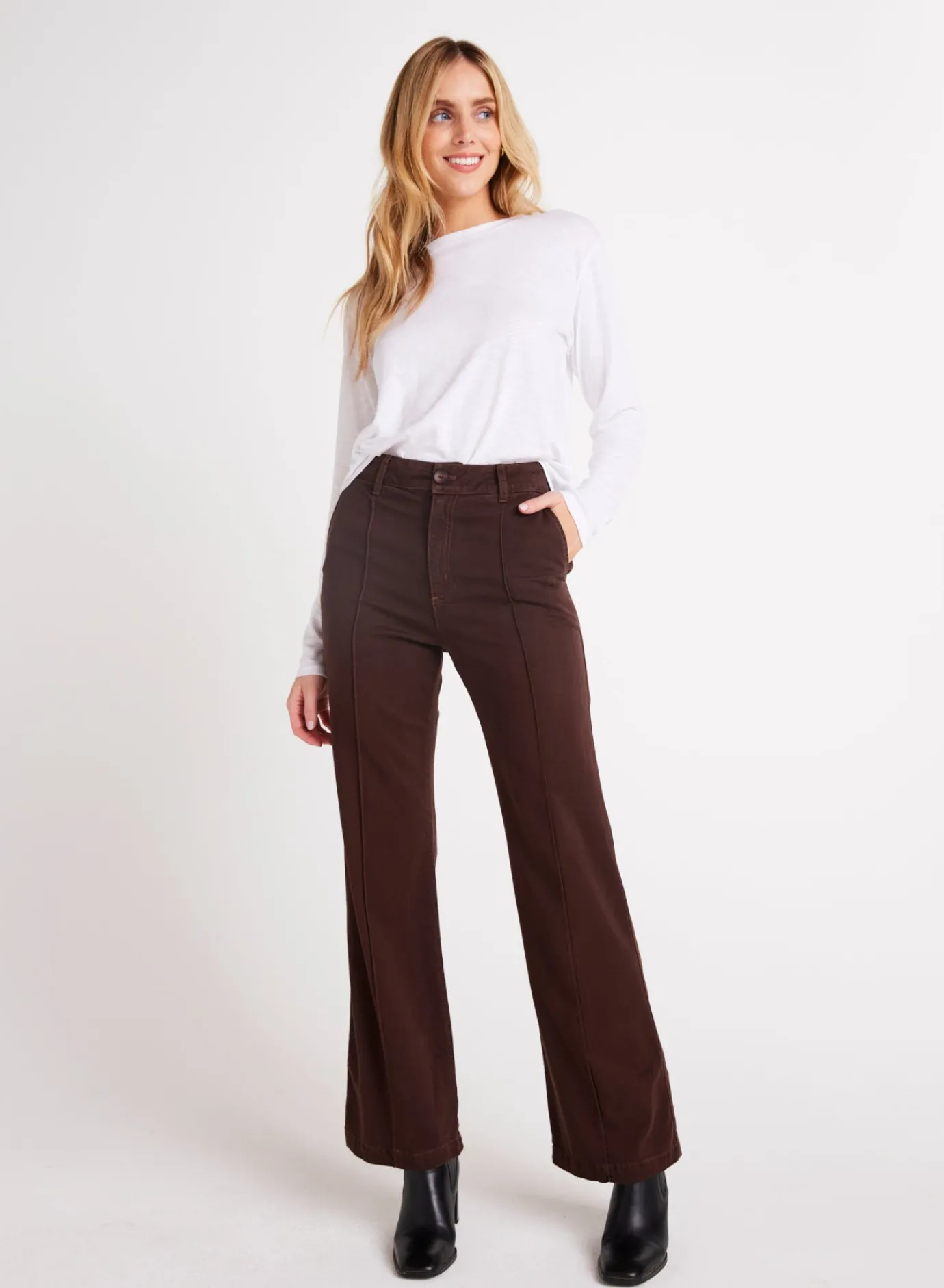 Bella Dahl Ryder Pintuck Wide Leg - Chocolate Plum- Pants
