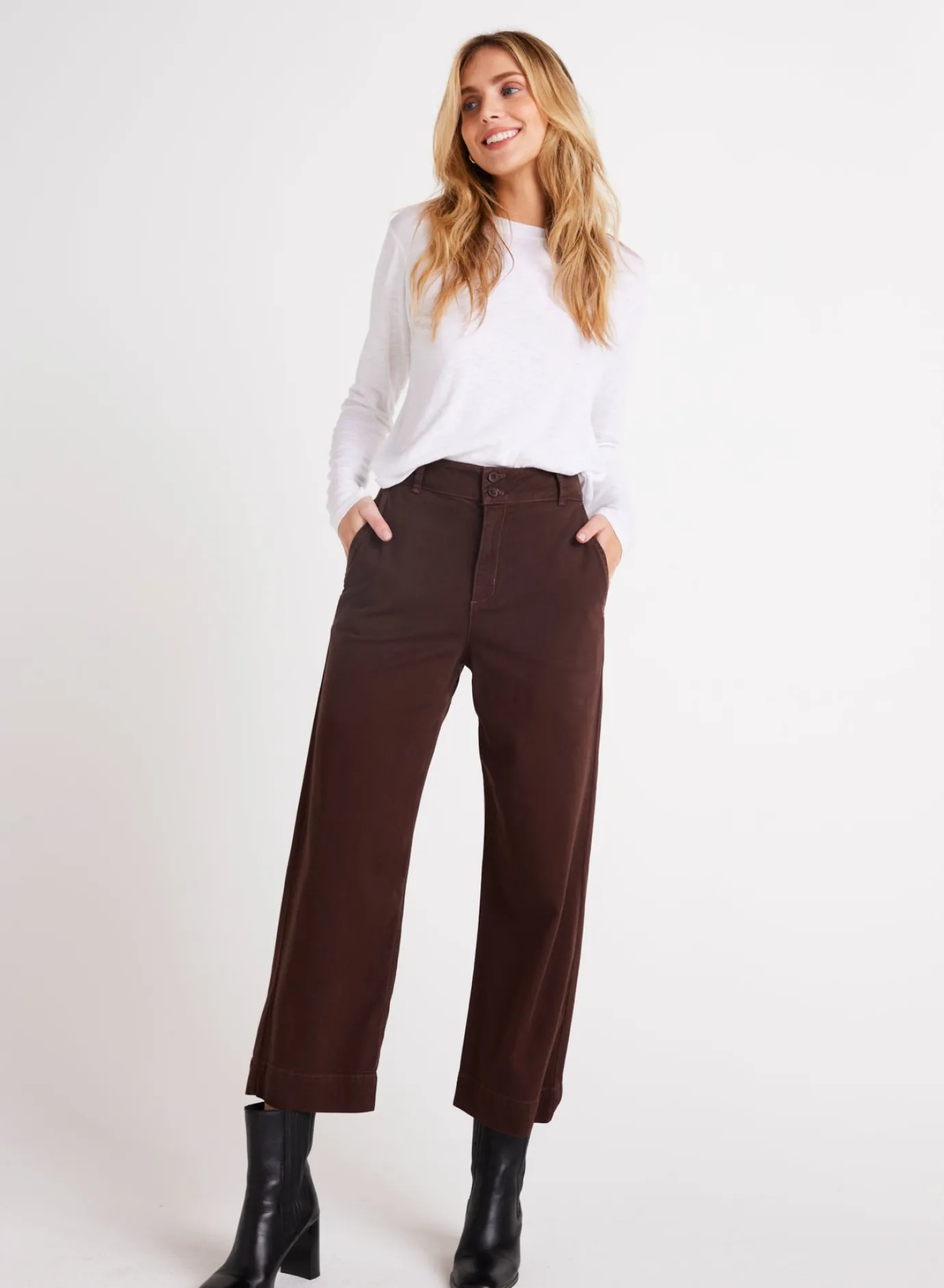 Bella Dahl Saige Wide Leg Crop - Chocolate Plum- Pants