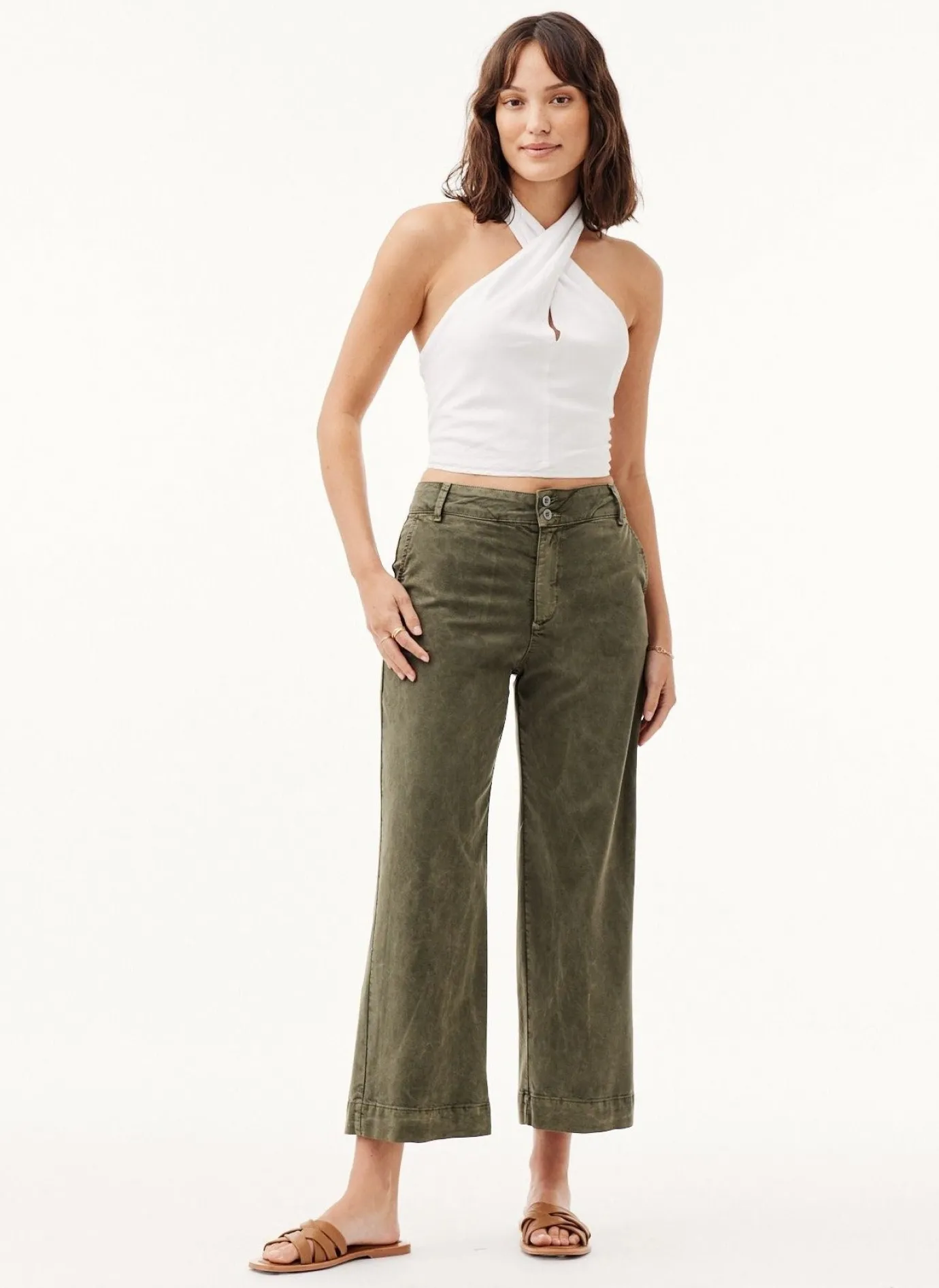 Bella Dahl Saige Wide Leg Crop - Washed Army- Pants