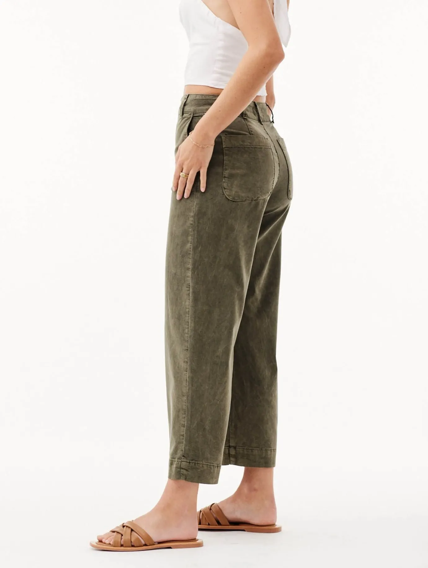 Bella Dahl Saige Wide Leg Crop - Washed Army- Pants