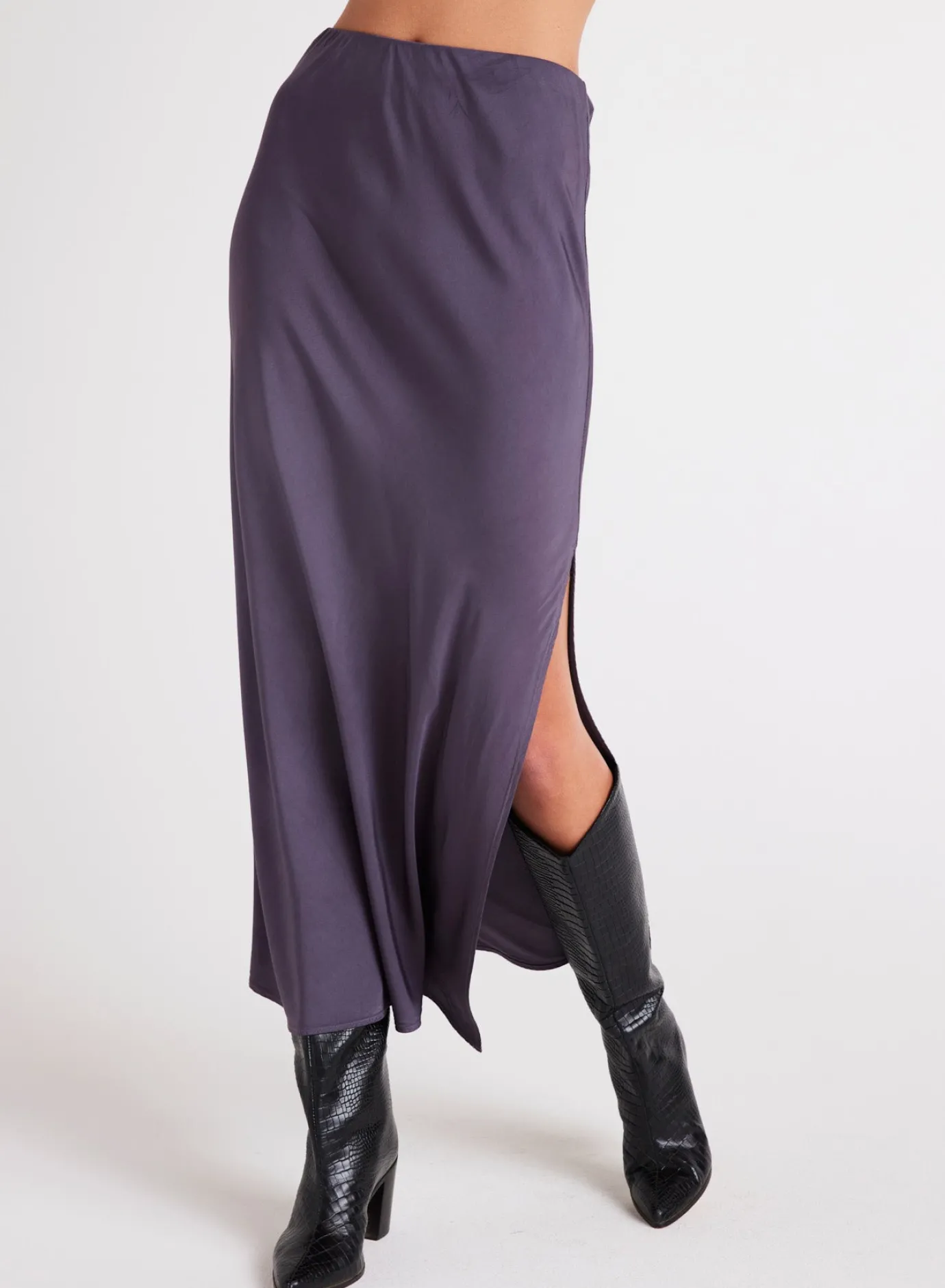 Bella Dahl Satin Side Slit Maxi Skirt - Galaxy Smoke- Skirts