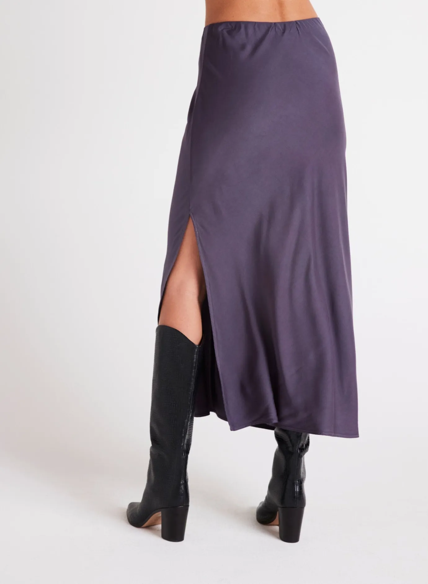 Bella Dahl Satin Side Slit Maxi Skirt - Galaxy Smoke- Skirts