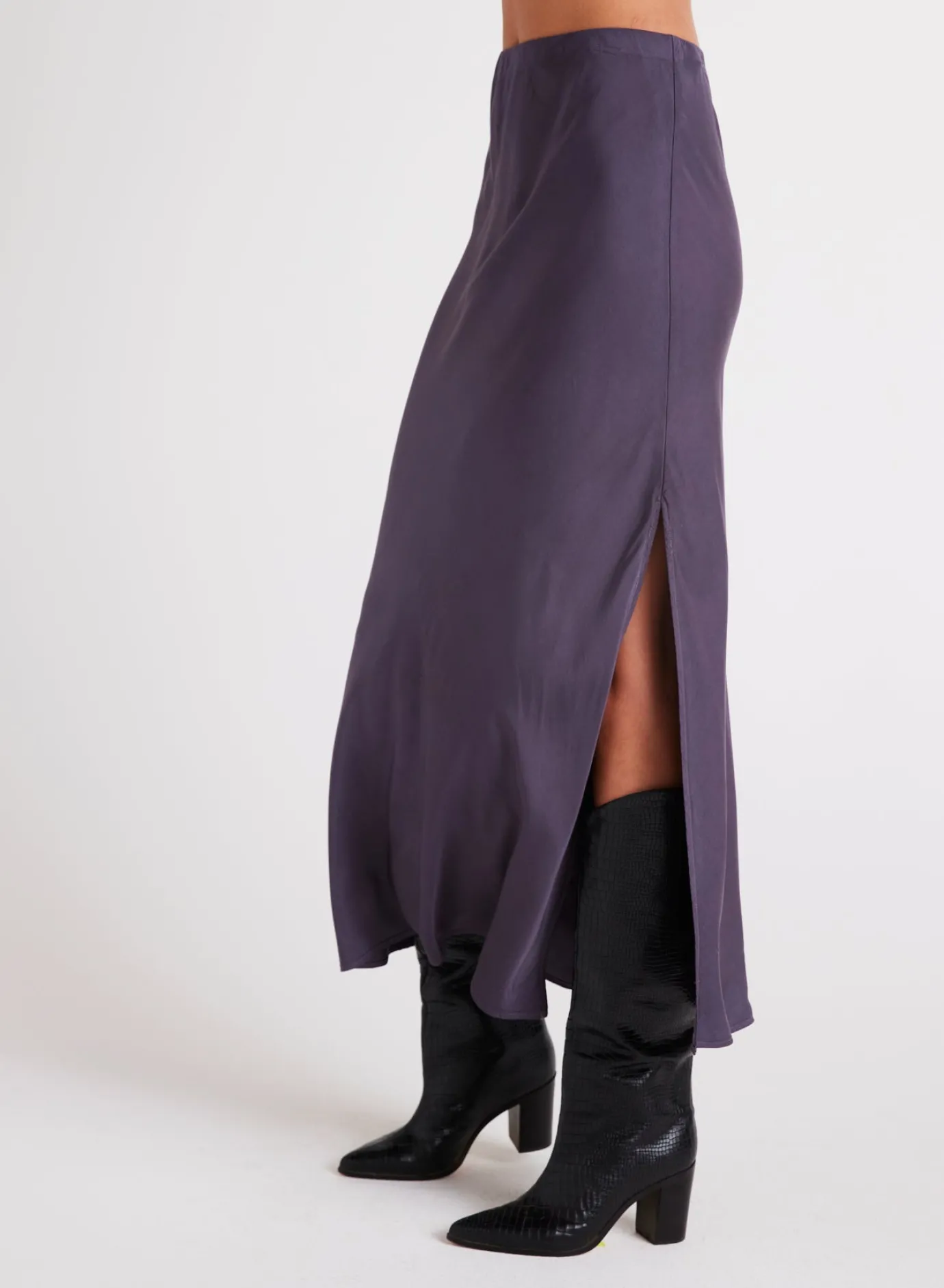 Bella Dahl Satin Side Slit Maxi Skirt - Galaxy Smoke- Skirts
